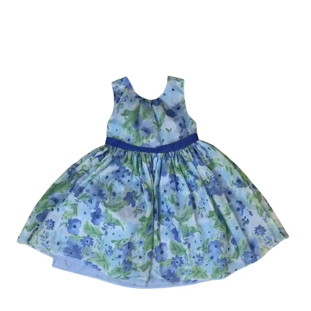 Gymboree Girl Watercolor Lined Blue Purple Dress Summer party Wedding 5T EUC